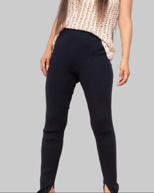 Organic Cotton Black Flared Pants, High Waist Trousers