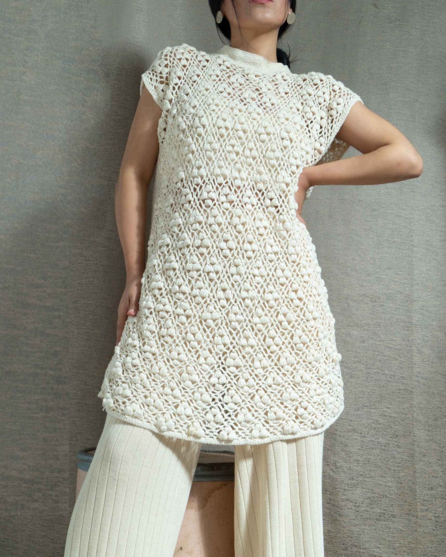 Handmade Crochet Organic Cotton Tunic Dress | Sustainable Knit Top