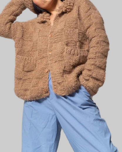 Hand Knit Alpaca Bomber Jacket | Chunky Cardigan Sweater by SONQO