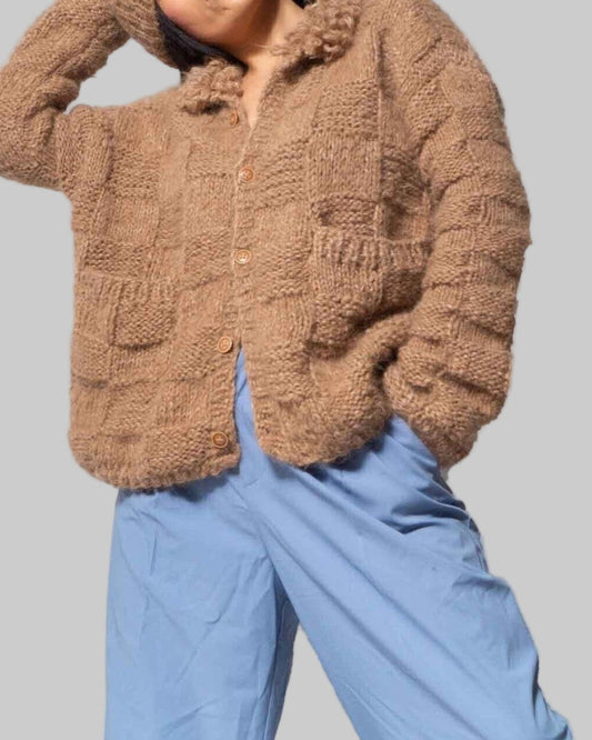 Hand Knit Alpaca Bomber Jacket | Chunky Cardigan Sweater by SONQO