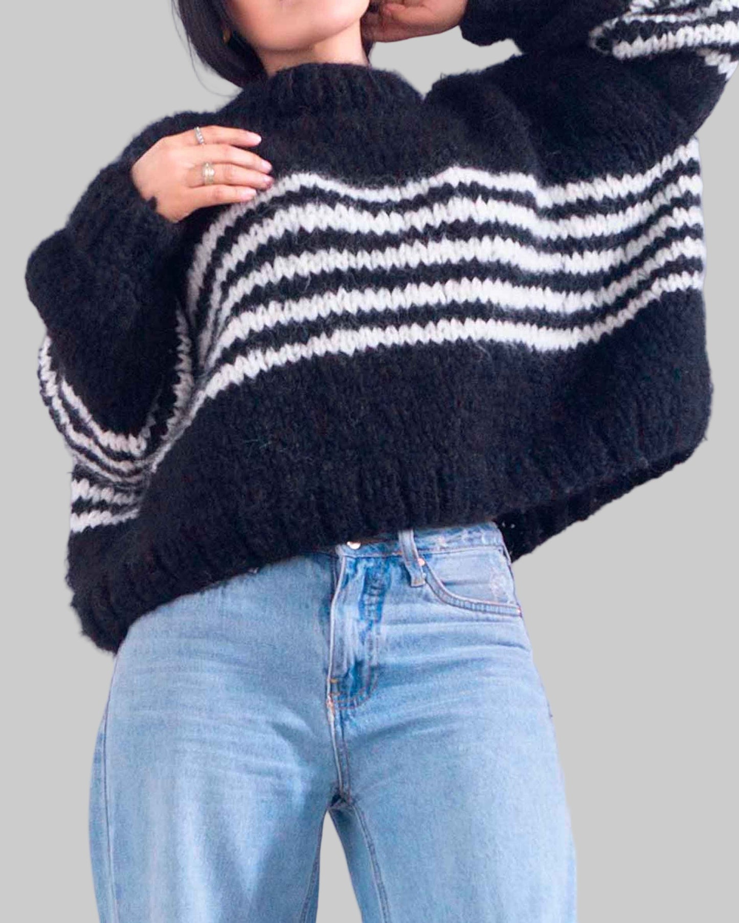 Hand Knit Striped Alpaca Sweater | Oversized Slouchy Crop