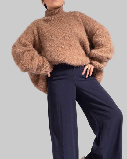 Hand Knit Camel Suri Alpaca Turtleneck Sweater | Oversized Chunky Knit