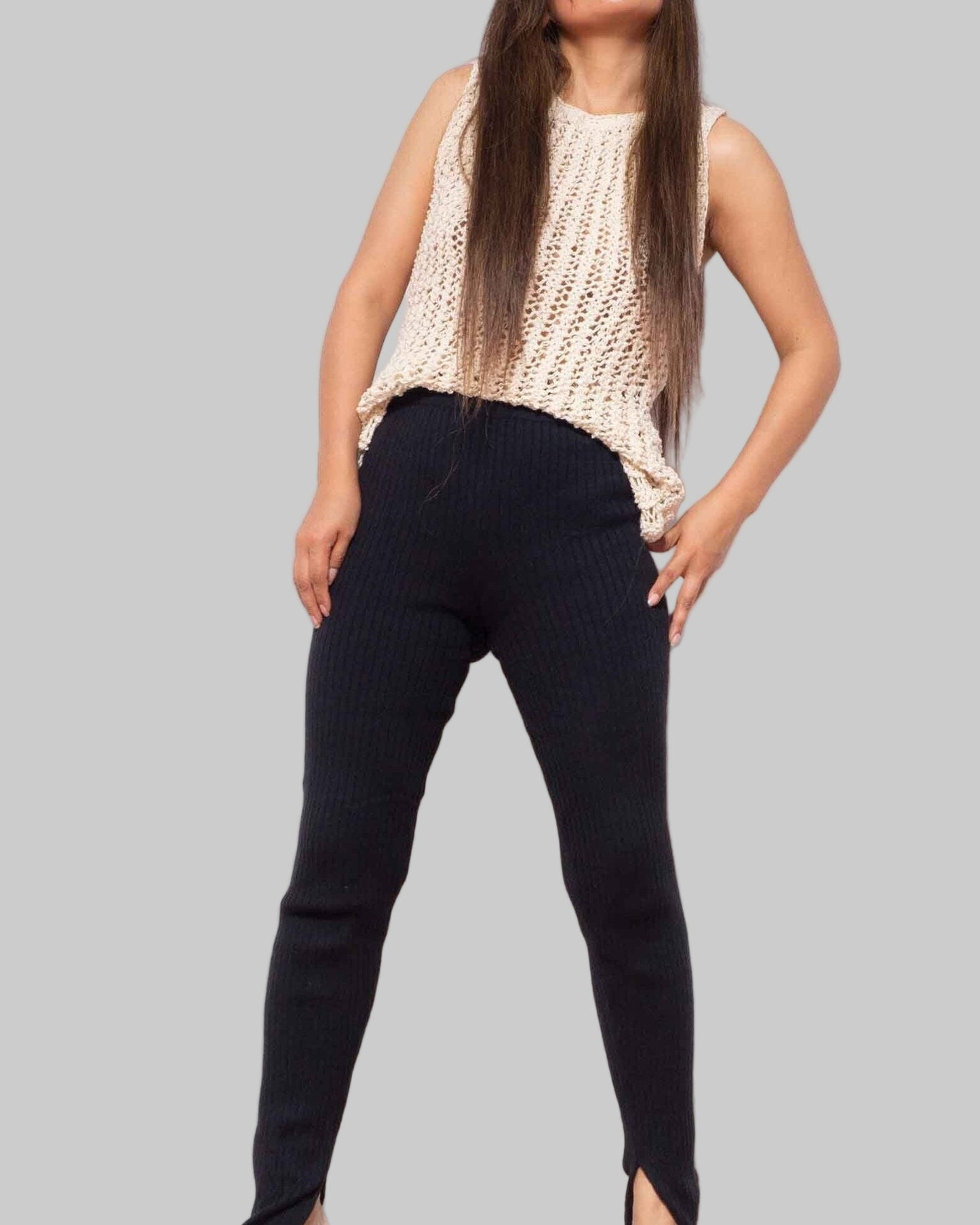 Organic Cotton Black Flared Pants, High Waist Trousers