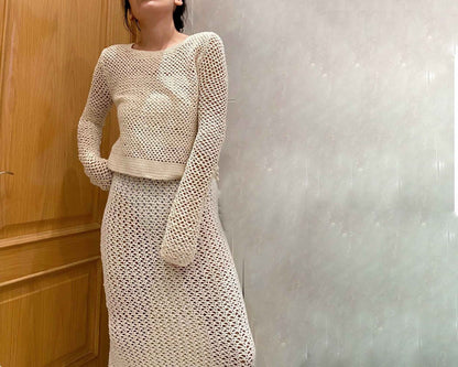 Handmade Alpaca Blend Crochet Sweater Top - V Neck Knit Jumper