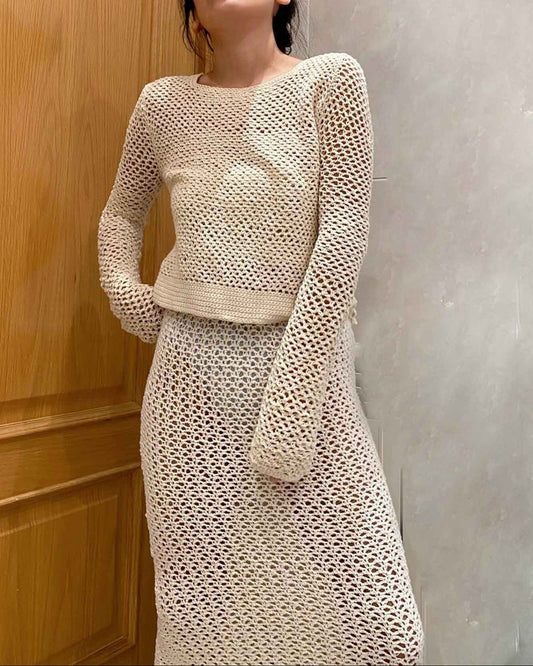 Handmade Eco Cotton Crochet Sweater Top - Neck Knit Jumper