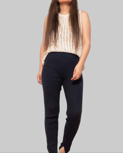 Organic Cotton Black Flared Pants, High Waist Trousers