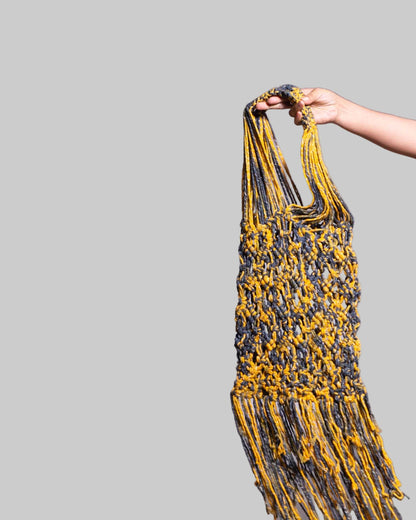 Handmade Macrame Cotton Tote Bag | Yellow & Gray