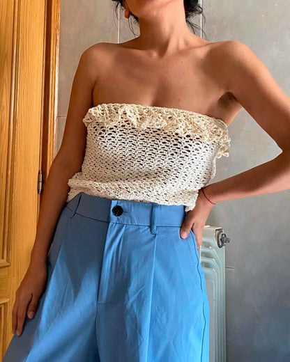 Handmade Pima Cotton Crochet Crop Top | Boho Summer Tube Top