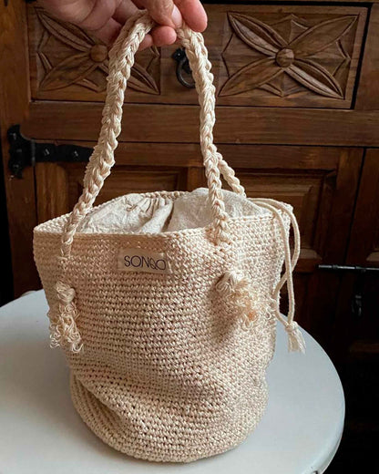 Handmade Crochet Cotton Tote Bag | Short Strap Wrist Bag