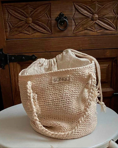 Handmade Crochet Cotton Tote Bag | Short Strap Wrist Bag