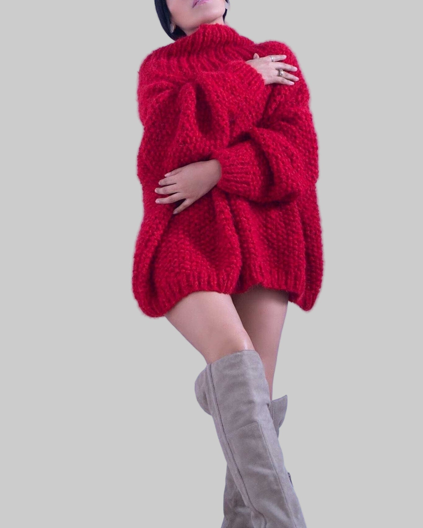 Hand Knit Oversized Alpaca Sweater | Chunky Turtleneck Pullover