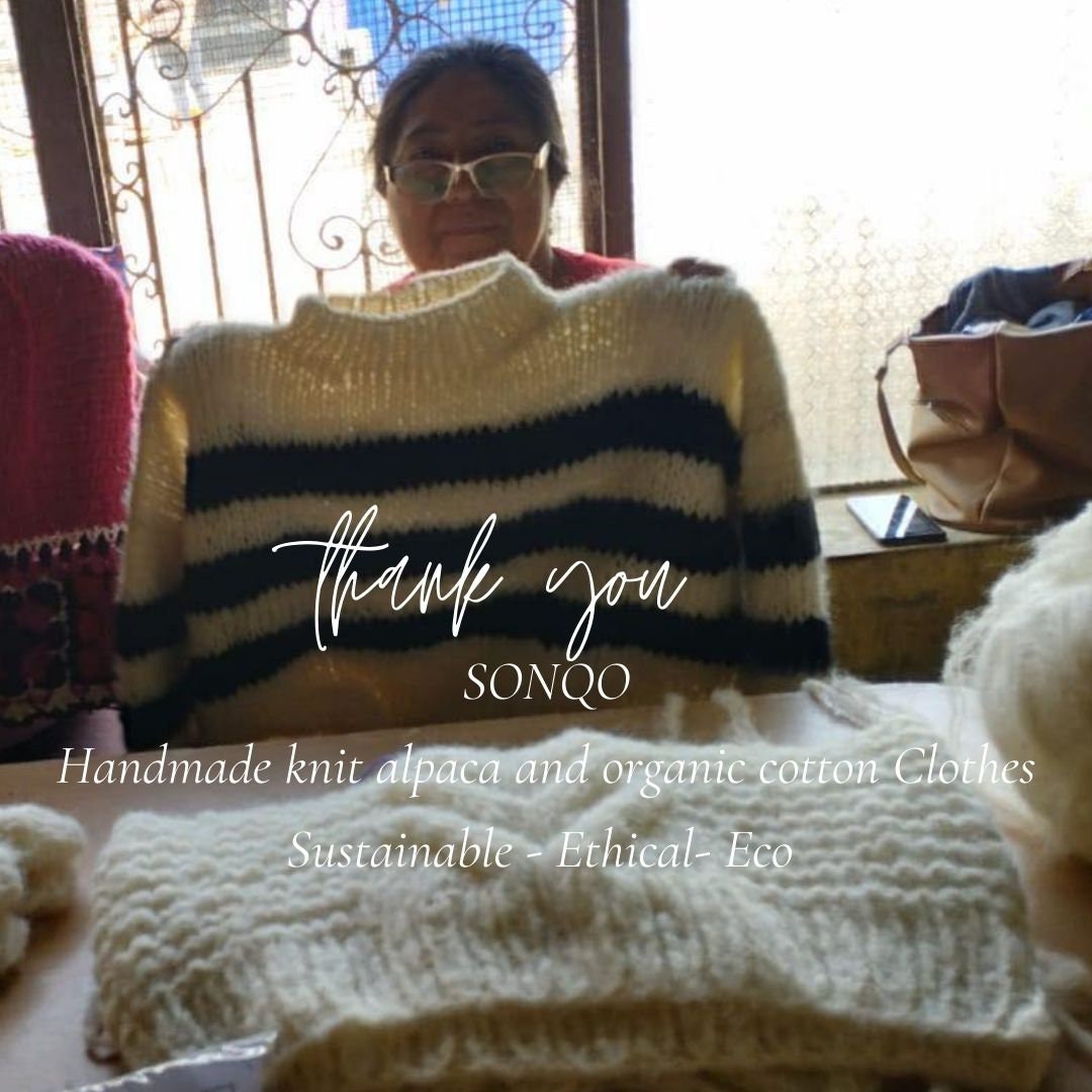 Hand-Knitted Alpaca Cropped Sweater | Chunky Knit Striped Jumper