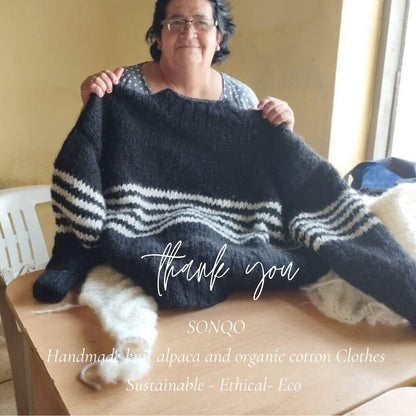 Hand Knit Striped Alpaca Sweater | Oversized Slouchy Crop