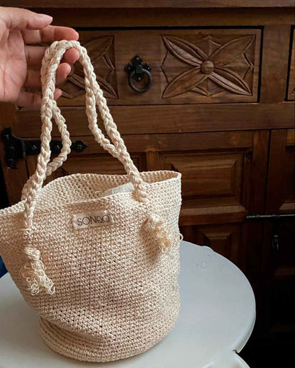 Handmade Crochet Cotton Tote Bag | Short Strap Wrist Bag