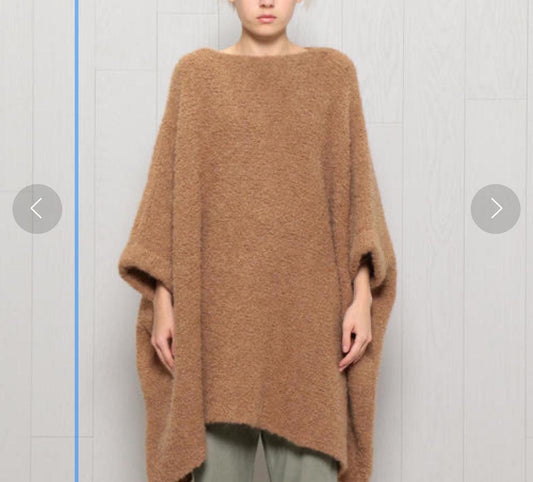 Oversized Alpaca Poncho Cape Sweater | Asymmetric Slouchy Knit
