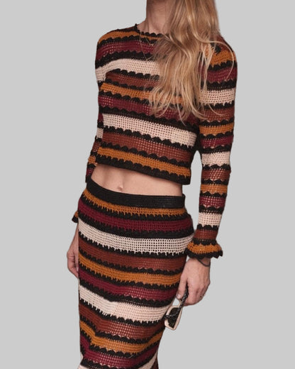 Handmade Alpaca Crochet Sweater Top - Women's V-Neck Jumper