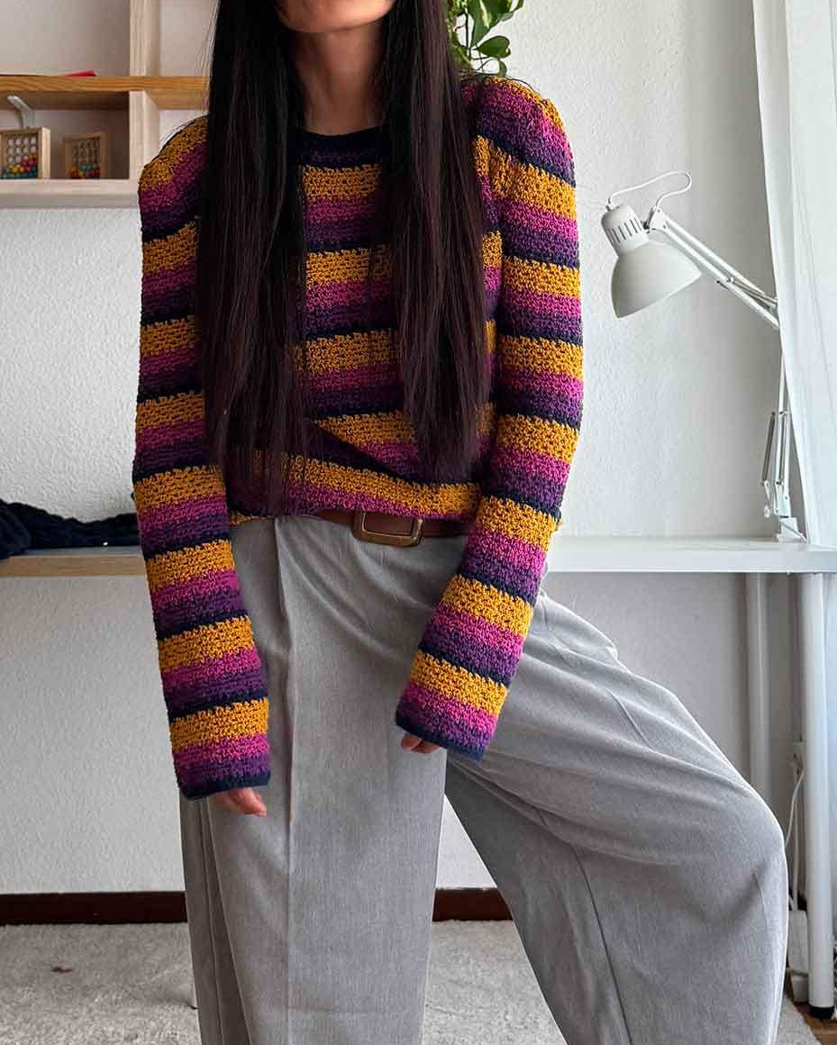 Crochet Alpaca Sweater Top: Striped Knit, Handmade