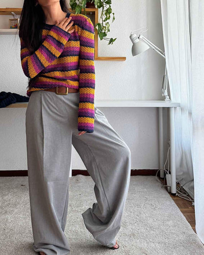 Crochet Alpaca Sweater Top: Striped Knit, Handmade