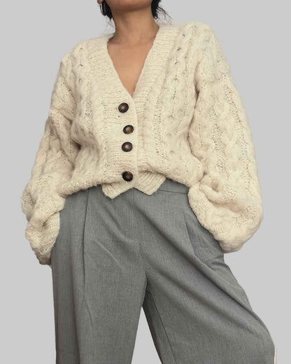 Hand Knit Alpaca Cable Knit Cardigan | Slouchy Oversized Fit