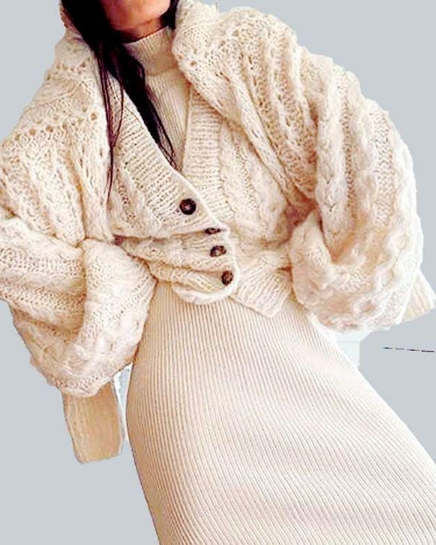 Hand Knit Alpaca Cable Knit Cardigan | Slouchy Oversized Fit