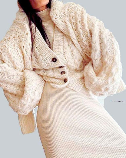 Hand Knit Alpaca Cable Knit Cardigan | Slouchy Oversized Fit