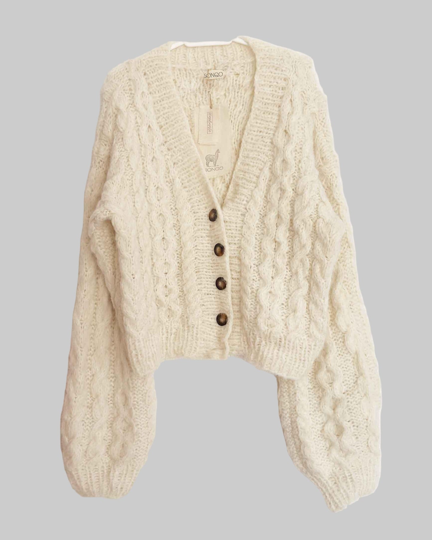 Hand Knit Alpaca Cable Knit Cardigan | Slouchy Oversized Fit