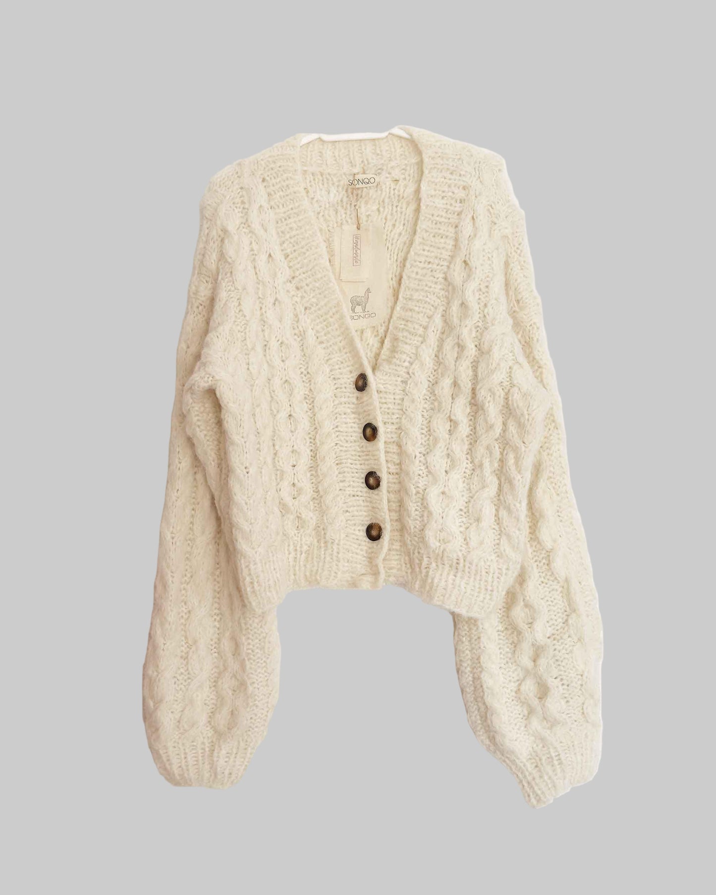 Handmade Alpaca Cable Knit Cardigan | Oversized Slouchy Wrap