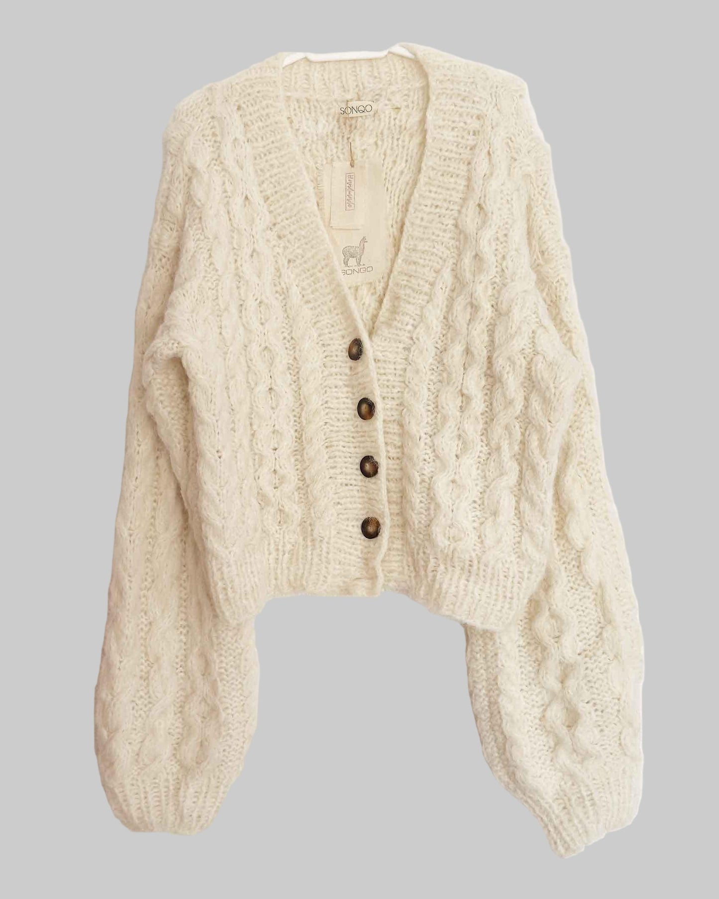 Handmade Alpaca Cable Knit Cardigan | Oversized Slouchy Wrap