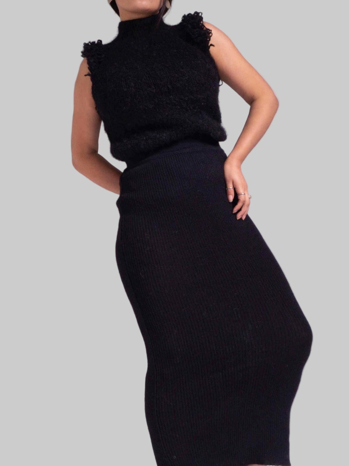 Handmade Black Alpaca Pencil Skirt | High Waisted Formal Skirt