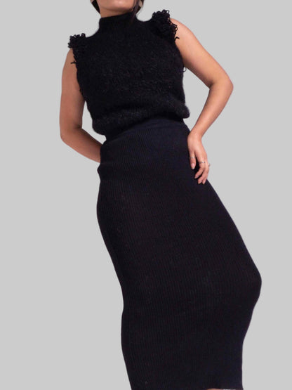 Handmade Black Alpaca Pencil Skirt | High Waisted Formal Skirt