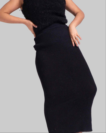 Handmade Black Alpaca Pencil Skirt | High Waisted Formal Skirt