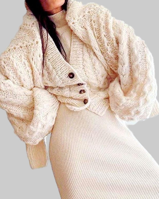 Handmade Alpaca Cable Knit Cardigan | Oversized Slouchy Wrap