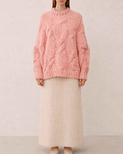 Handmade Oversized Cable Knit Alpaca Sweater | Turtleneck Jumper