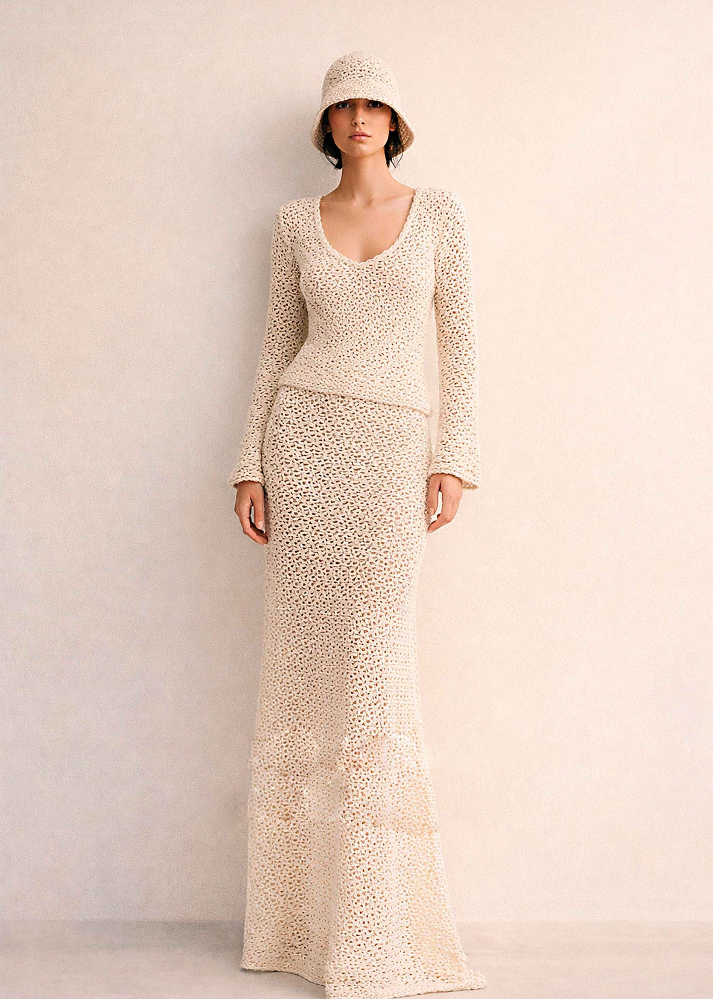 Handmade Crochet V Neck Top | Organic Pima Cotton Sweater