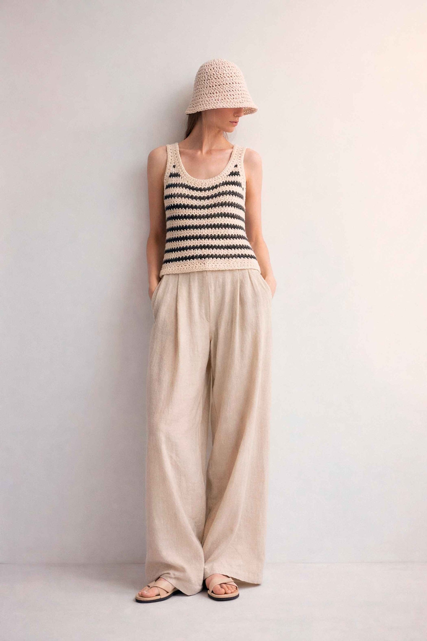 Crochet Organic Cotton Tank Top – Striped Peruvian Knit Blouse