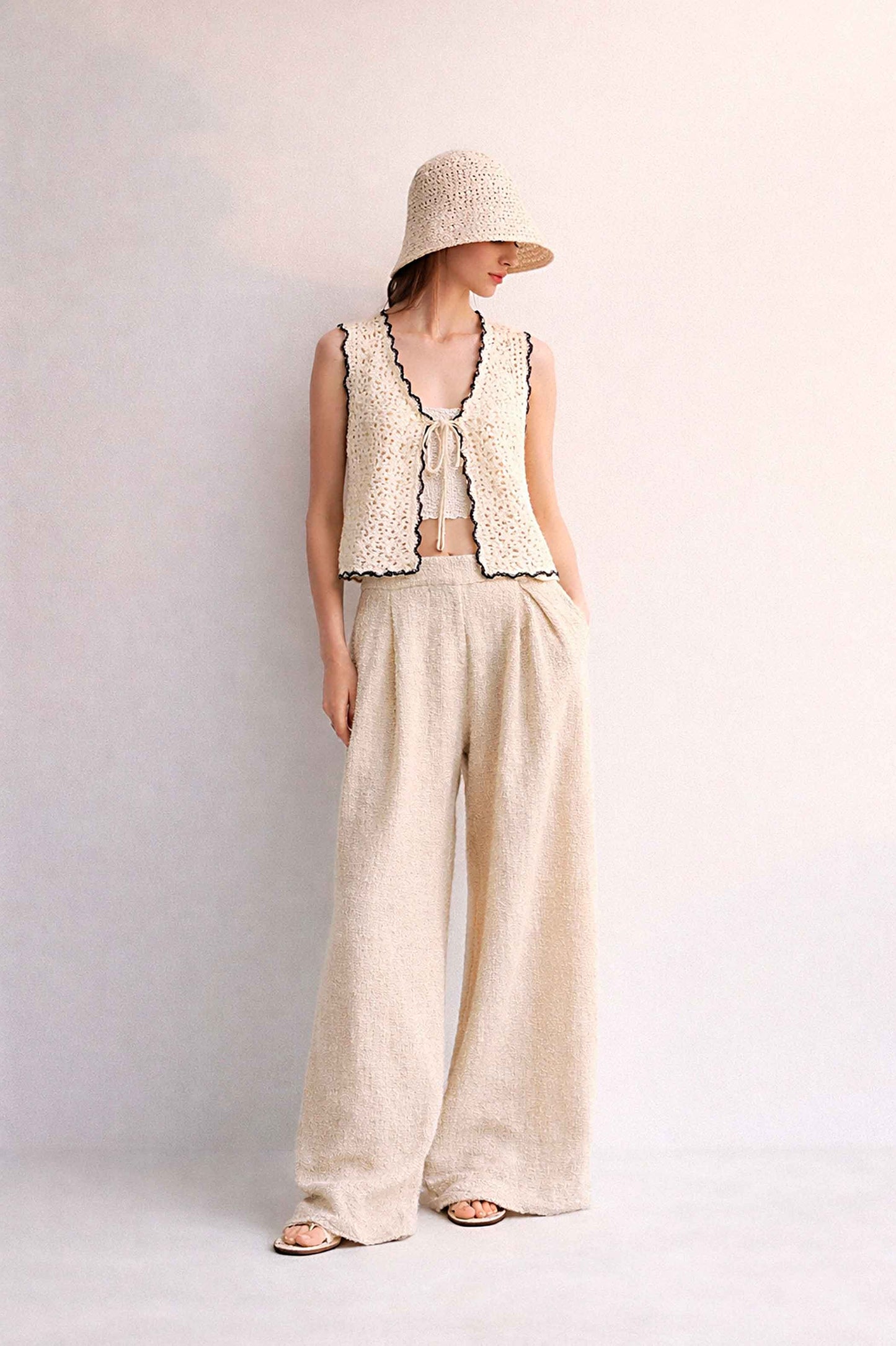 Handmade Organic Cotton Crochet Vest | Ivory Wool Blend Top | YANAY Style