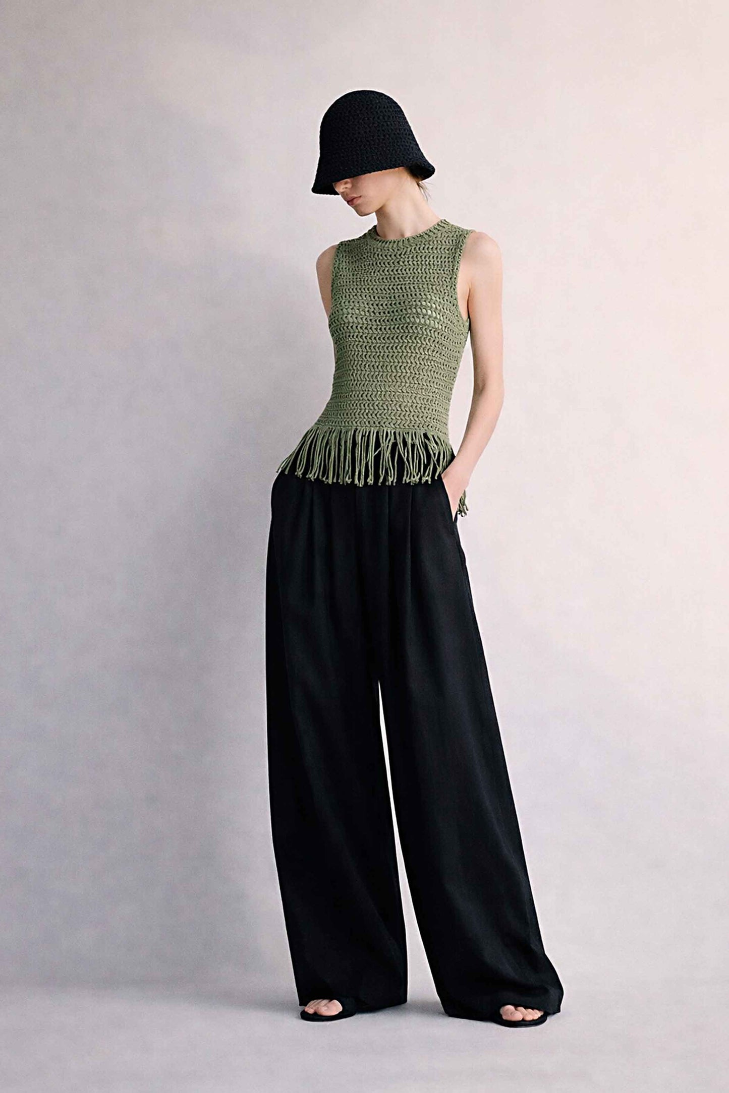 Handmade Pima Cotton Crochet Tank Top | White Fringe Sleeveless Shirt