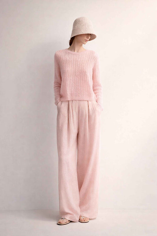 Hand Knit Striped Alpaca Cropped Sweater Top| Slouchy Knit Top spring summer