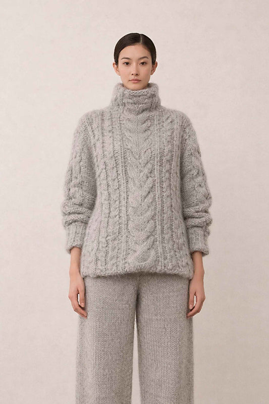 Handmade Alpaca Cable Knit Oversized Pullover Sweater
