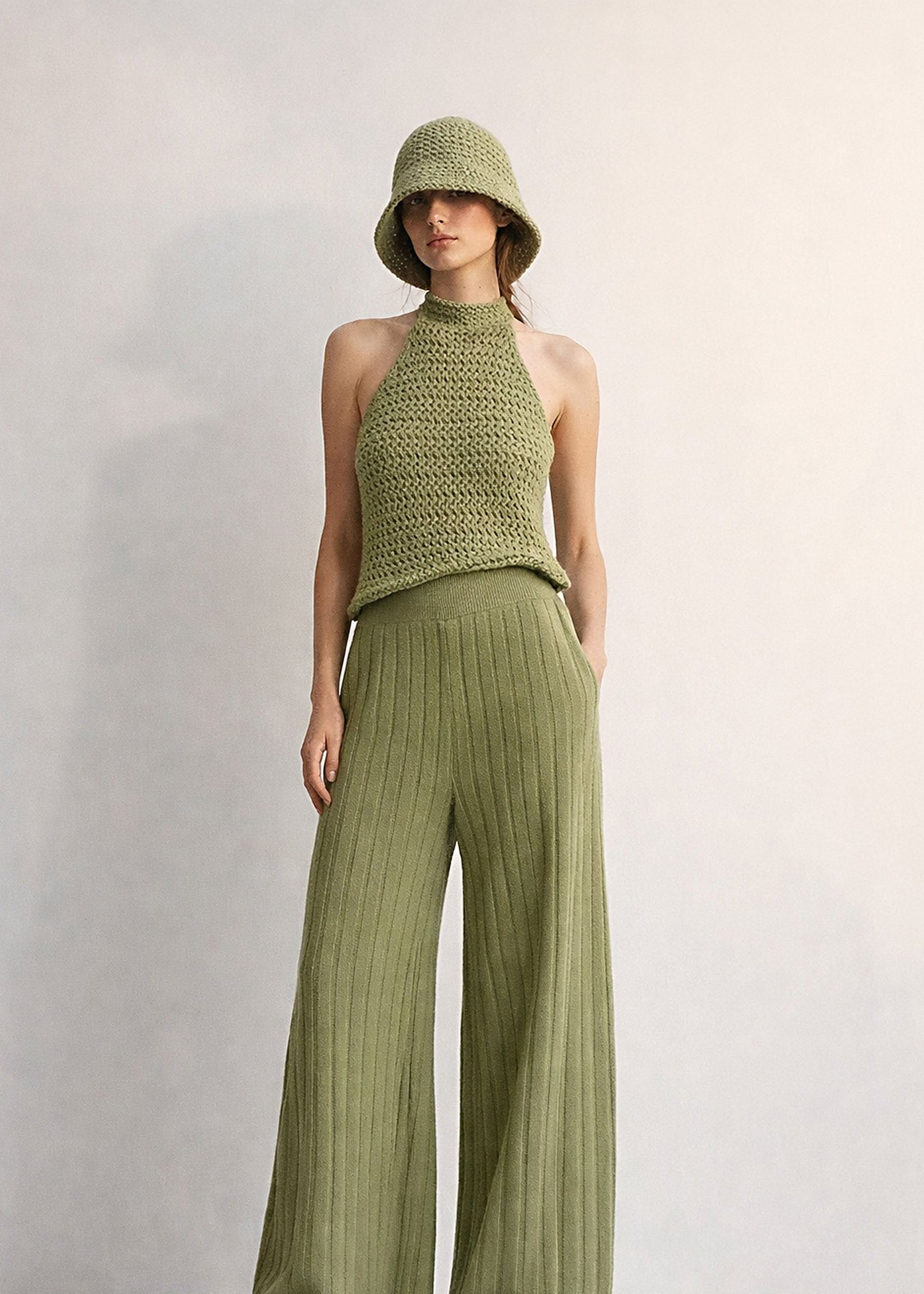 Asymmetric Organic Cotton Knit Top – Sleeveless Button Strap