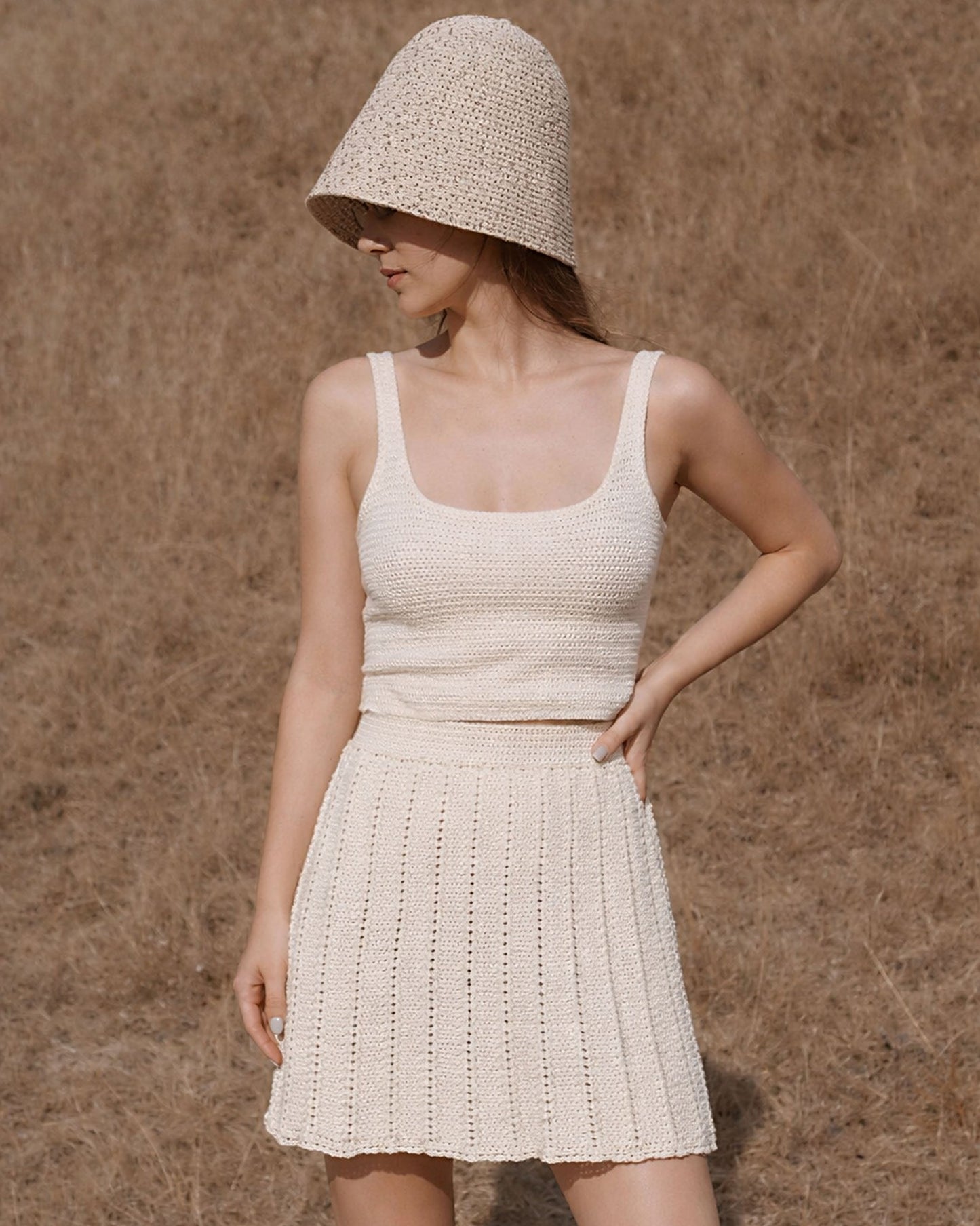 Crochet Organic Cotton Crop Top – Button Strap Sleeveless Knit Top