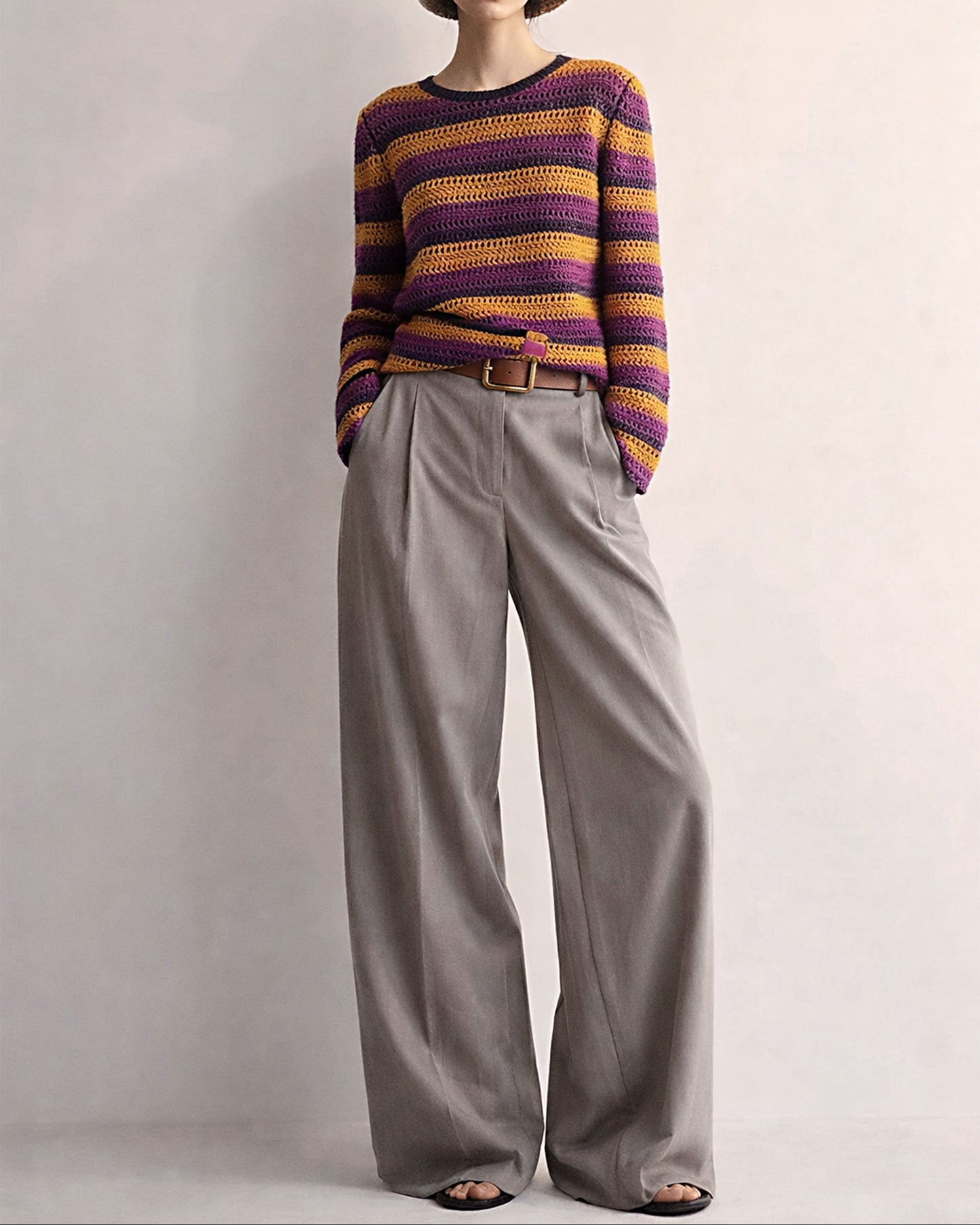 Crochet Alpaca Sweater Top: Striped Knit, Handmade