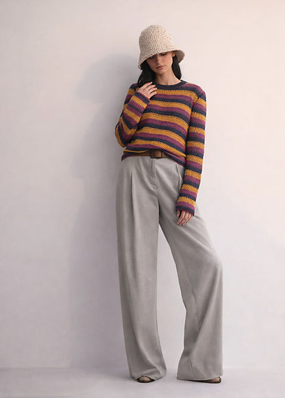 Crochet Alpaca Sweater Top: Striped Knit, Handmade