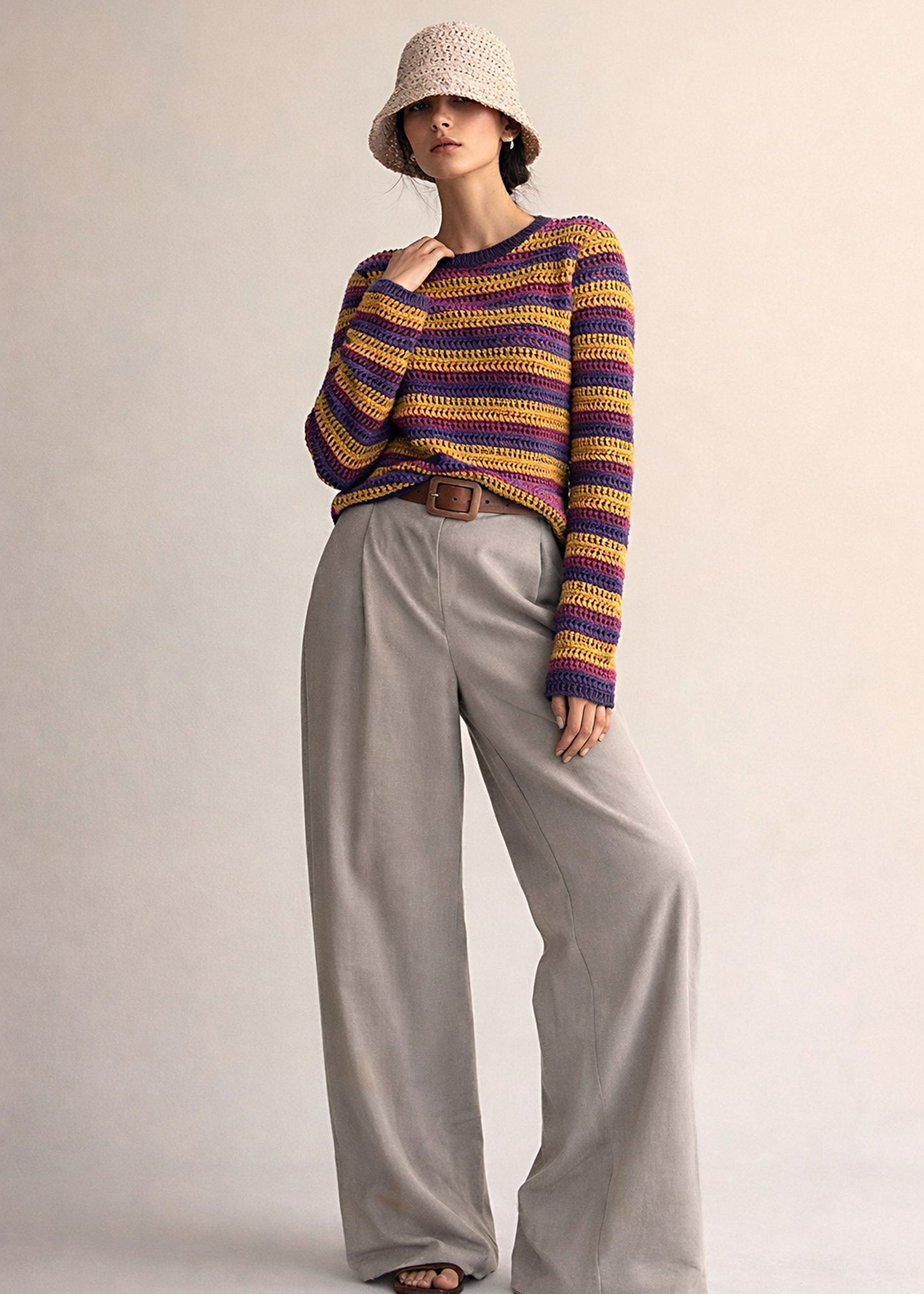 Crochet Alpaca Sweater Top: Striped Knit, Handmade