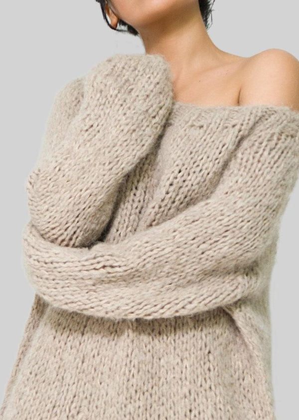 ALPACA SWEATER DRESS FOR WOMEN - LIGHT BROWN