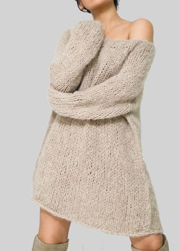 ALPACA SWEATER DRESS FOR WOMEN - LIGHT BROWN