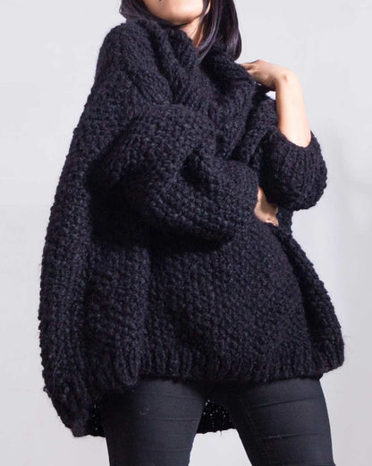 ALPACA OVERSIZED SWEATER FOR WOMEN - BLACK
