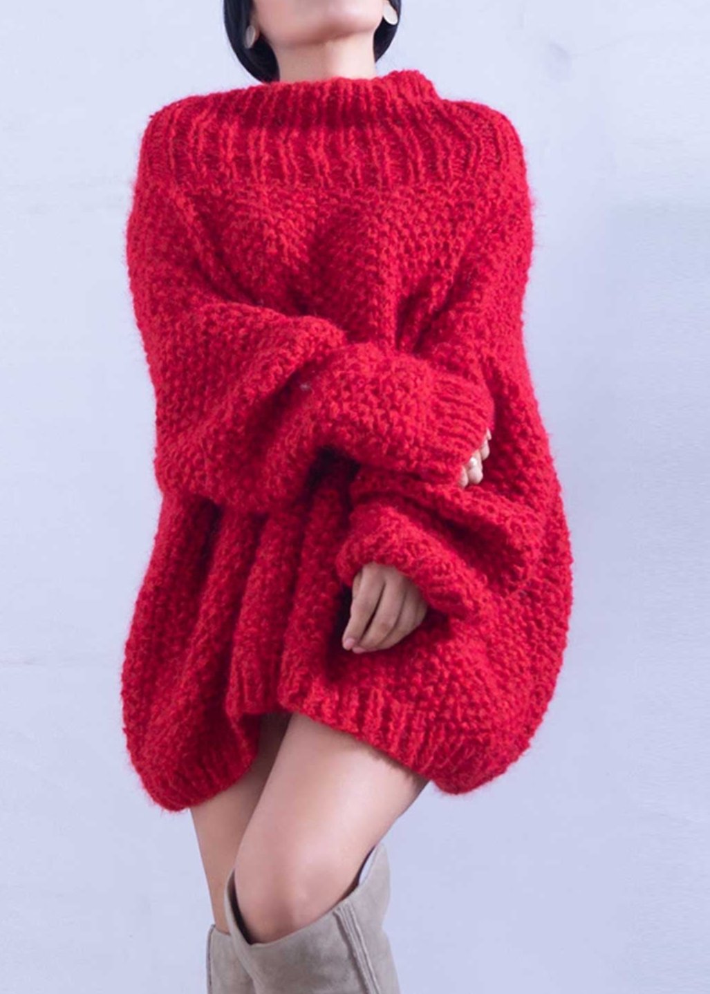 ALPACA OVERSIZED SWEATER FOR WOMEN - BLACK