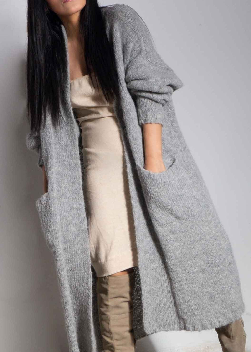 oversize knit alpaca cardigan sweater women's| Plus size alpaca cardigan| Loose sweater| sustainable clothing| by SONQO